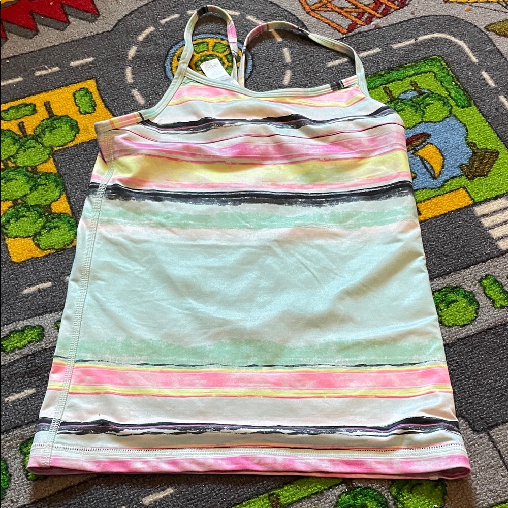Ivivva Girls Tank Top in Mint, Pink, Black and Yellow Stripes